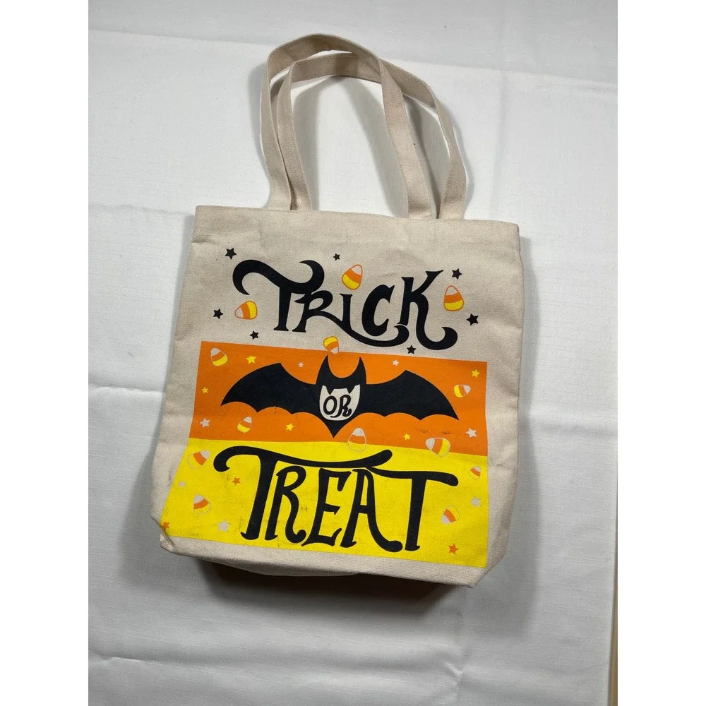 Fun painted Halloween Trick or Treat Tote Bag‎ Candy Corn Bat Graphic